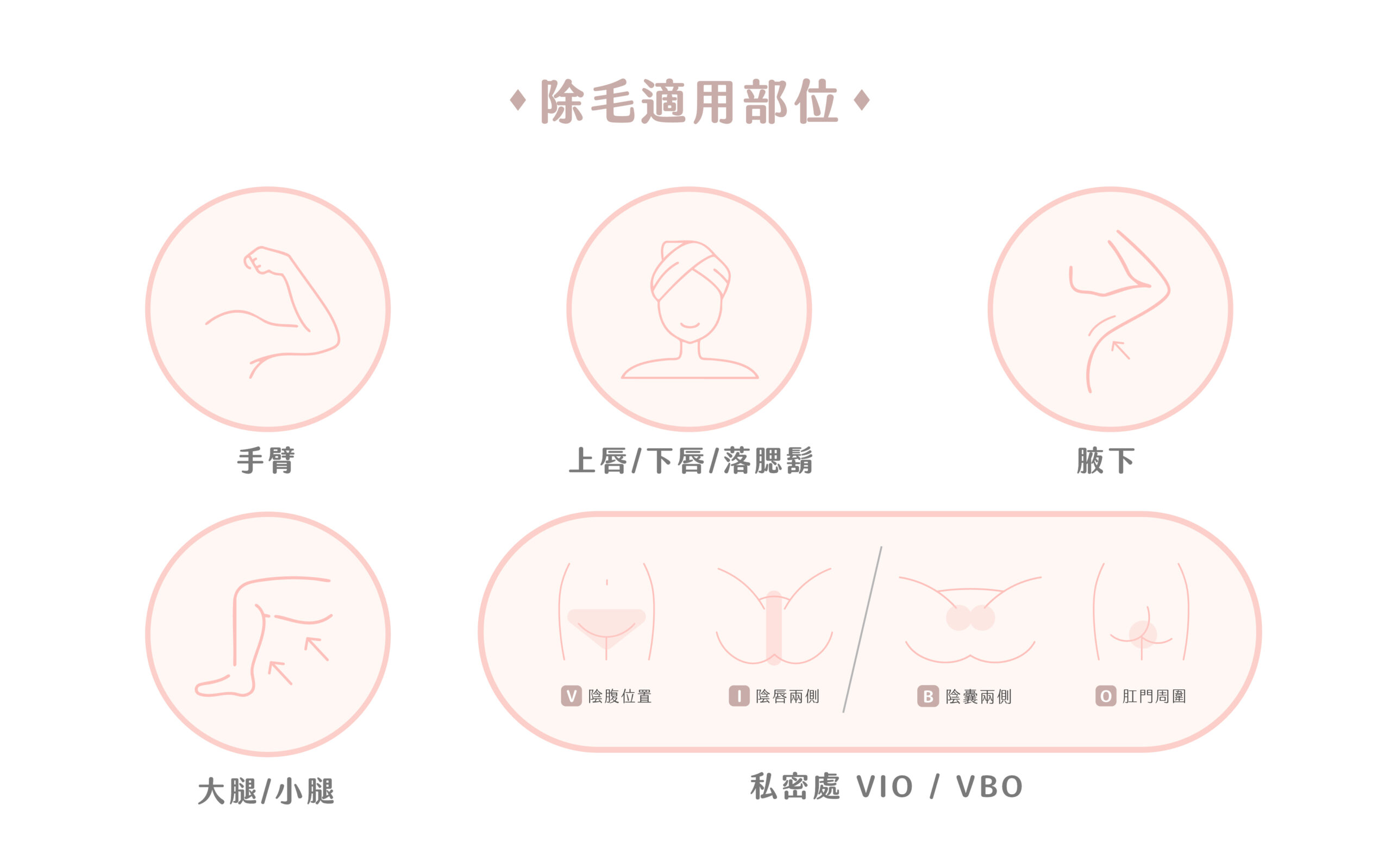 雷射除毛適用部位圖片